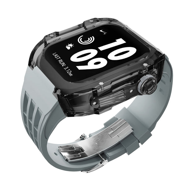 Apple watch case polycarbonate 44/45mm - transparent black case with grey strap - Azzam Watches 