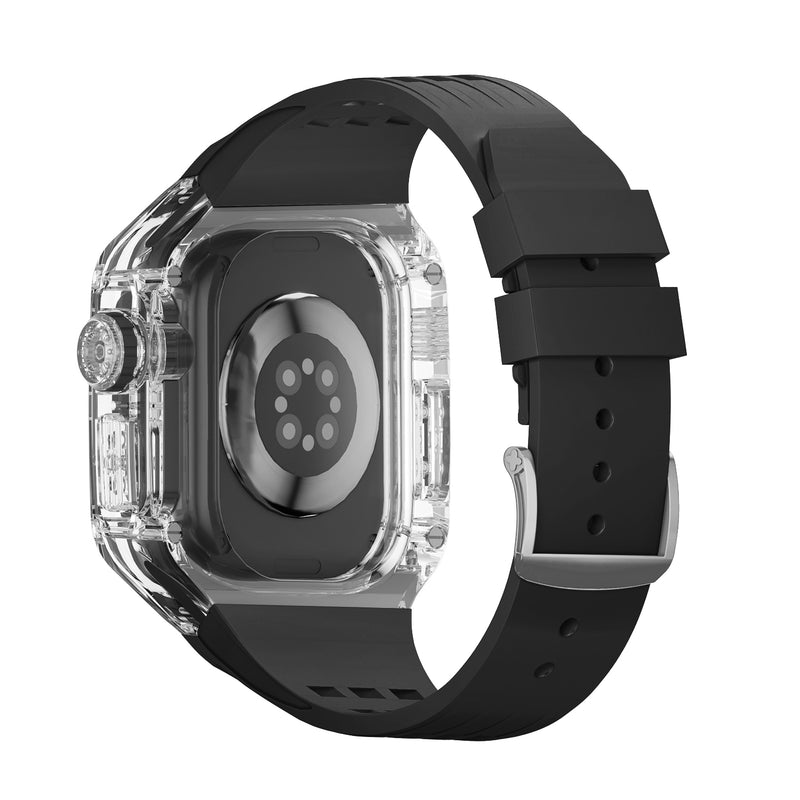 Apple watch case polycarbonate 44/45mm- transparent case with black strap - Azzam Watches 
