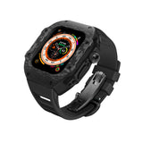 Apple watch carbon fiber case 44/45mm - black case with black strap - Azzam Watches 