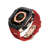 Apple watch carbon fiber case 44/45mm - black/rose gold case with red strap - Azzam Watches 