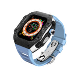 Apple watch carbon fiber case 44/45mm - black/steel case with blue strap - Azzam Watches 
