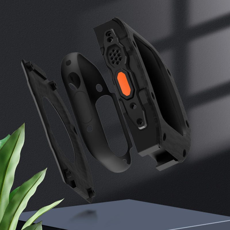 Apple watch carbon fiber case 44/45mm - black/steel case with orange strap - Azzam Watches 