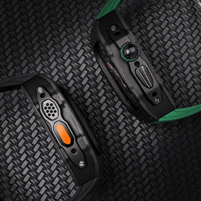 Apple watch carbon fiber case 44/45mm - black/rose gold case with orange strap - Azzam Watches 