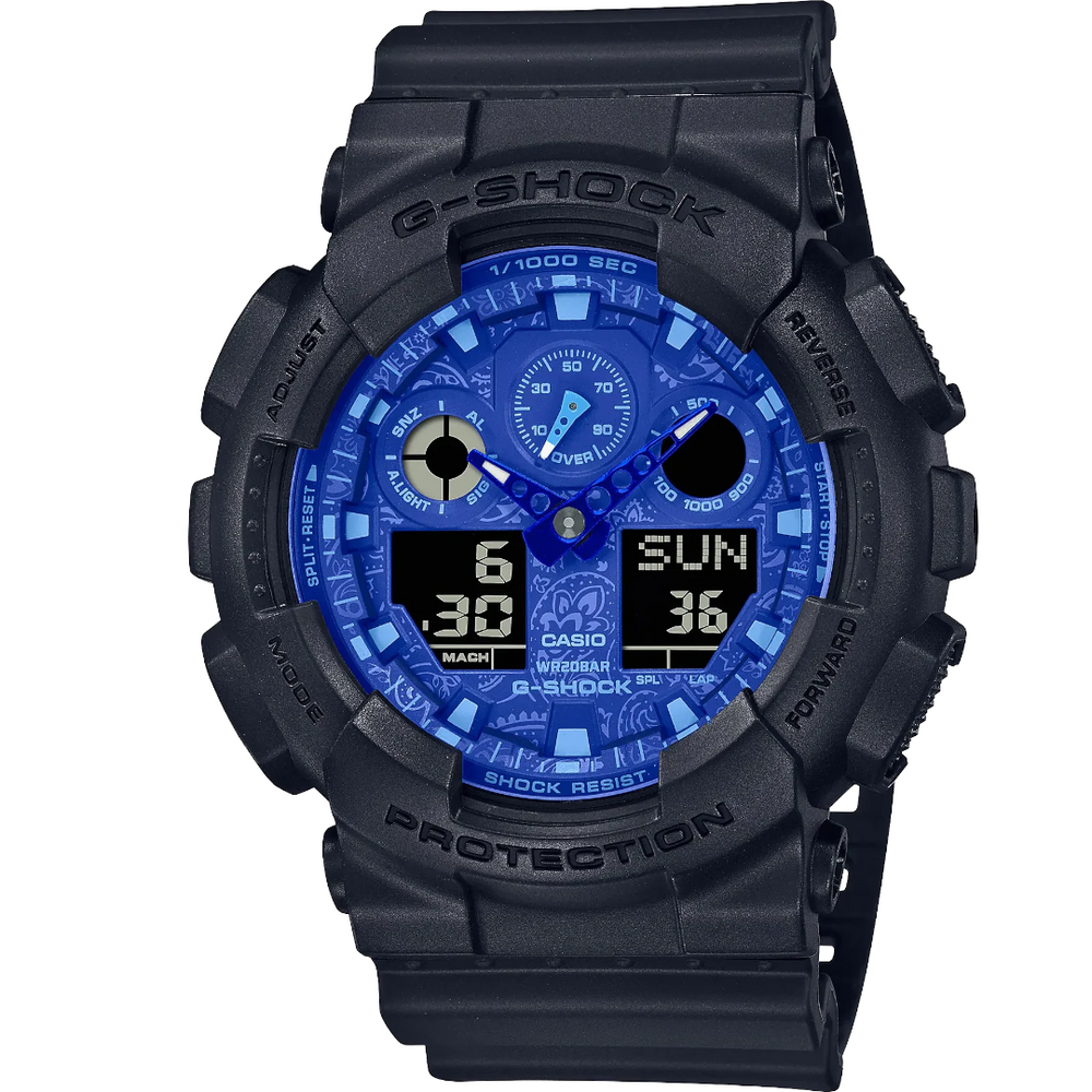 Casio G-SHOCK GA110-1B good Men's XL 3D Stealth Black Blue Resin Ana-Digi Watch