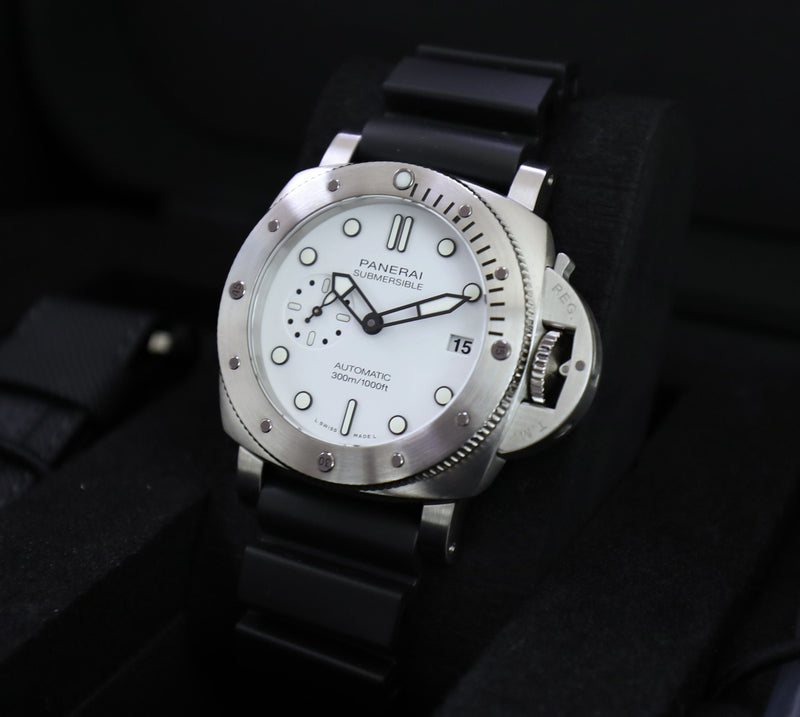 Panerai Submersible Bianco PAM01223 42mm Steel White Dial - Azzam Watches 