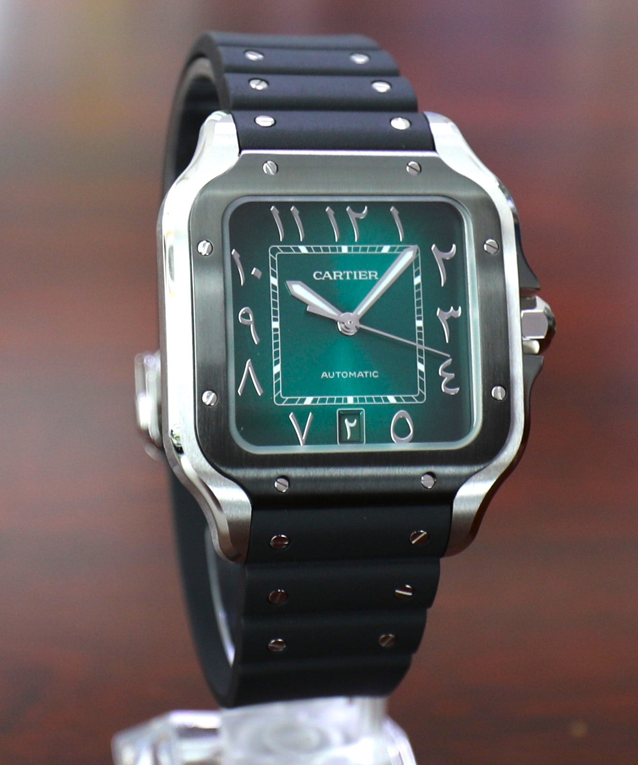 Cartier Santos – Middle East Exclusive – One Shot – Arabic Dial Green – Large – New – Full Set - Azzam Watches 