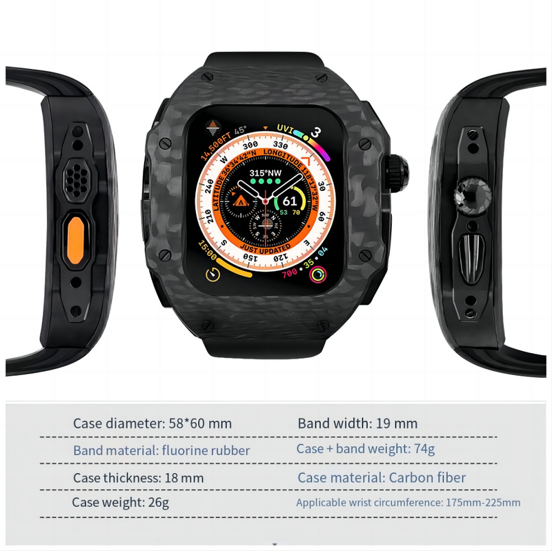 Apple watch carbon fiber case 44/45mm - black case with yellow strap - Azzam Watches 
