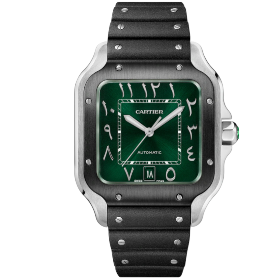 Cartier Santos – Middle East Exclusive – One Shot – Arabic Dial Green – Large – New – Full Set - Azzam Watches 