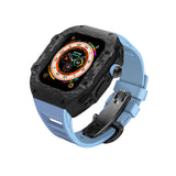 Apple watch carbon fiber case 44/45mm - black case with blue strap - Azzam Watches 