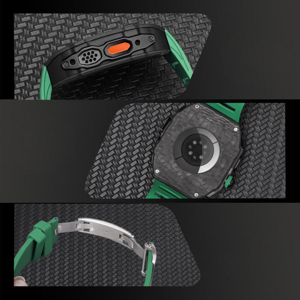 Apple watch carbon fiber case 44/45mm - black/steel case with orange strap - Azzam Watches 