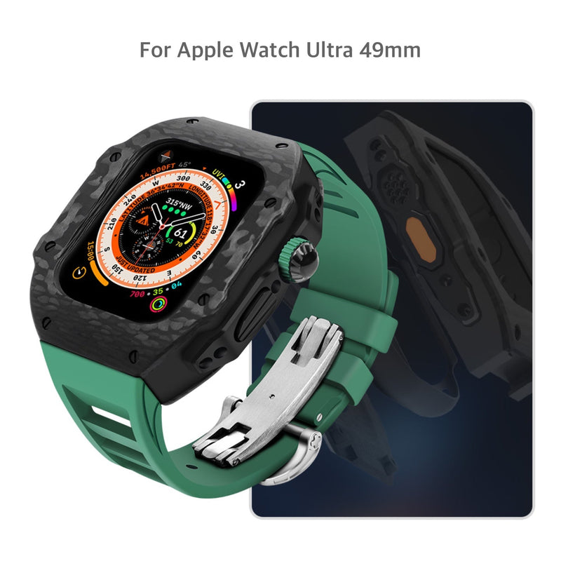 Apple watch Ultra carbon fiber case 49mm - black case with green strap - Azzam Watches 