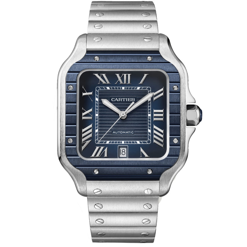Cartier Santos de Cartier Blue Dial PVD Bezel - Azzam Watches 